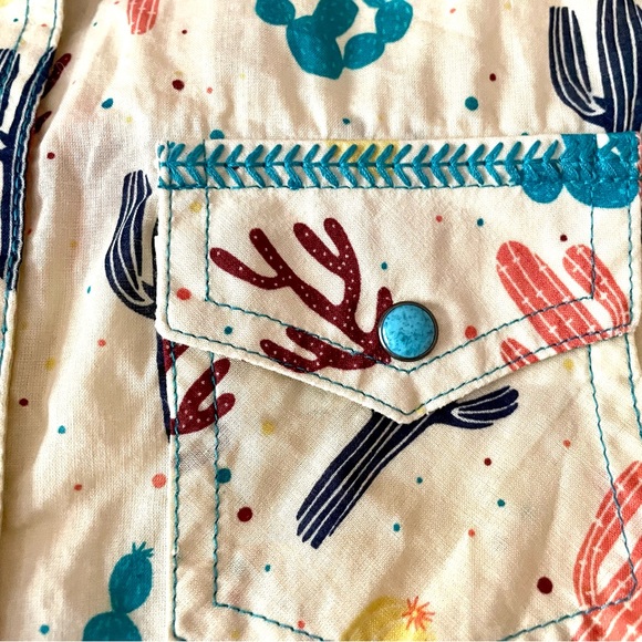 Wrangler Long Sleeve Western Shirt Snap Button Sz L 10 12 Girls Cactus Rodeo - Picture 4 of 7